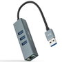 Nanocable Conversor USB 3.0 a Ethernet Gigabit + 3XUSB 3.0, Gris, 15 cm, Aluminio